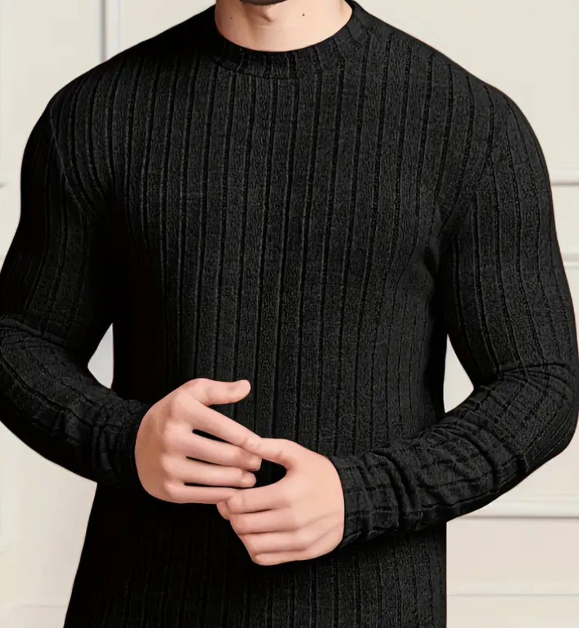 Mens Premium Ribbed Crew Neck Long Sleeve