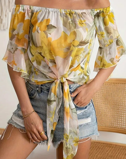 Blusa con volantes florales talla XL